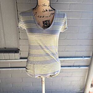 BDG V-Neck Tee with Gray and Yellow Stripes